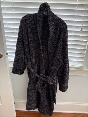 Barefoot Dreams Charcoal Plush Robe with Shawl Collar & Belt